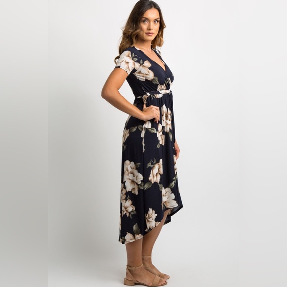 PinkBlush Navy Floral High-Lo Maternity Wrap Dress - Picture 5 of 5